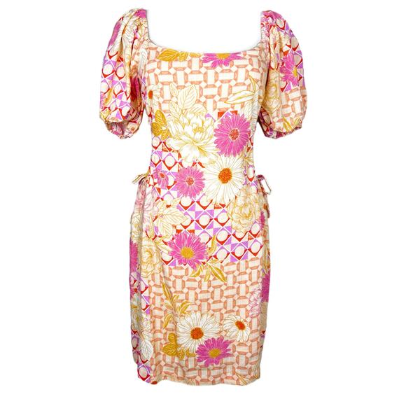 Paper Heart Floral Cutout Puff Sleeve Mini Dress Yellow Sz 6 - Picture 1 of 7